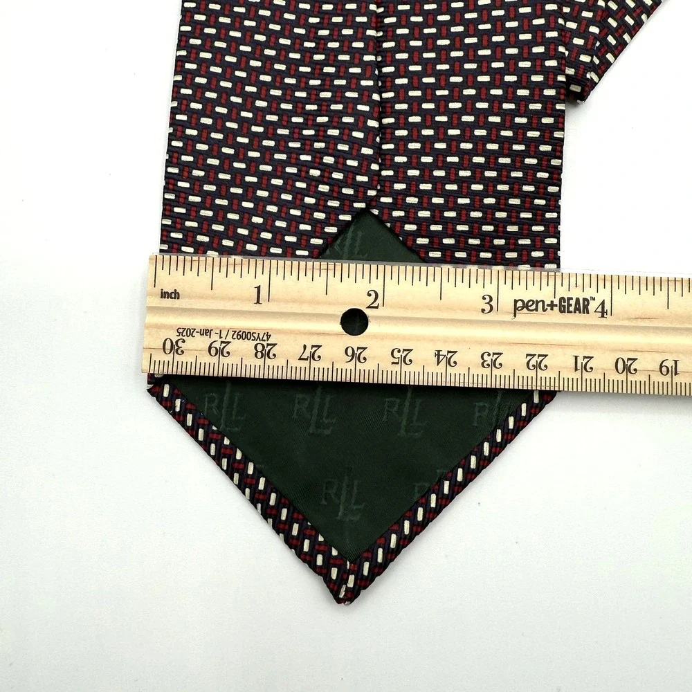 Lauren Ralph Lauren Tie Mens Silk Navy Red‎ Geometric Pattern Hand Finished USA